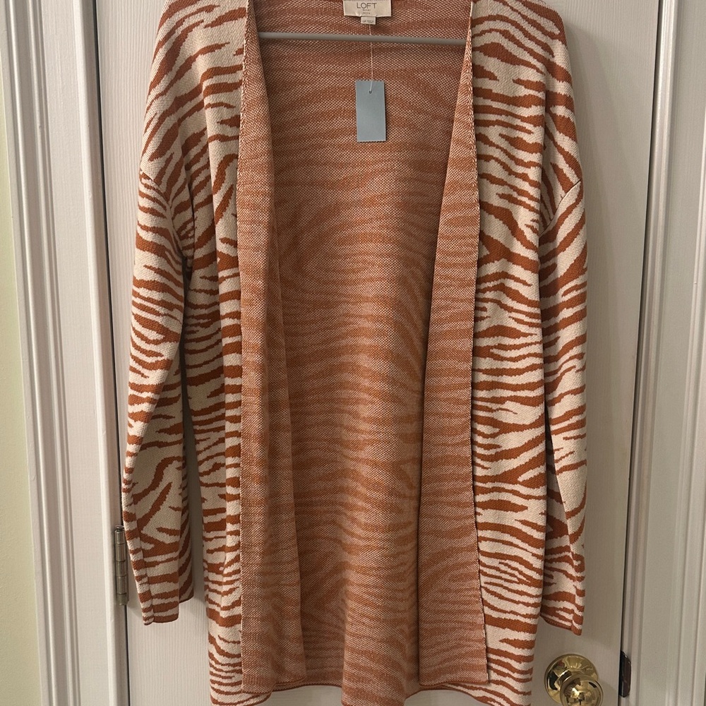 LOFT Women's Zebra Print Cardigan - Tan and Cream